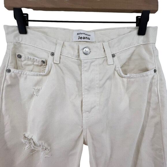 Reformation Jeans Size 27 Cream Julia High Cigarette Beige Distressed Straight - Picture 2 of 4